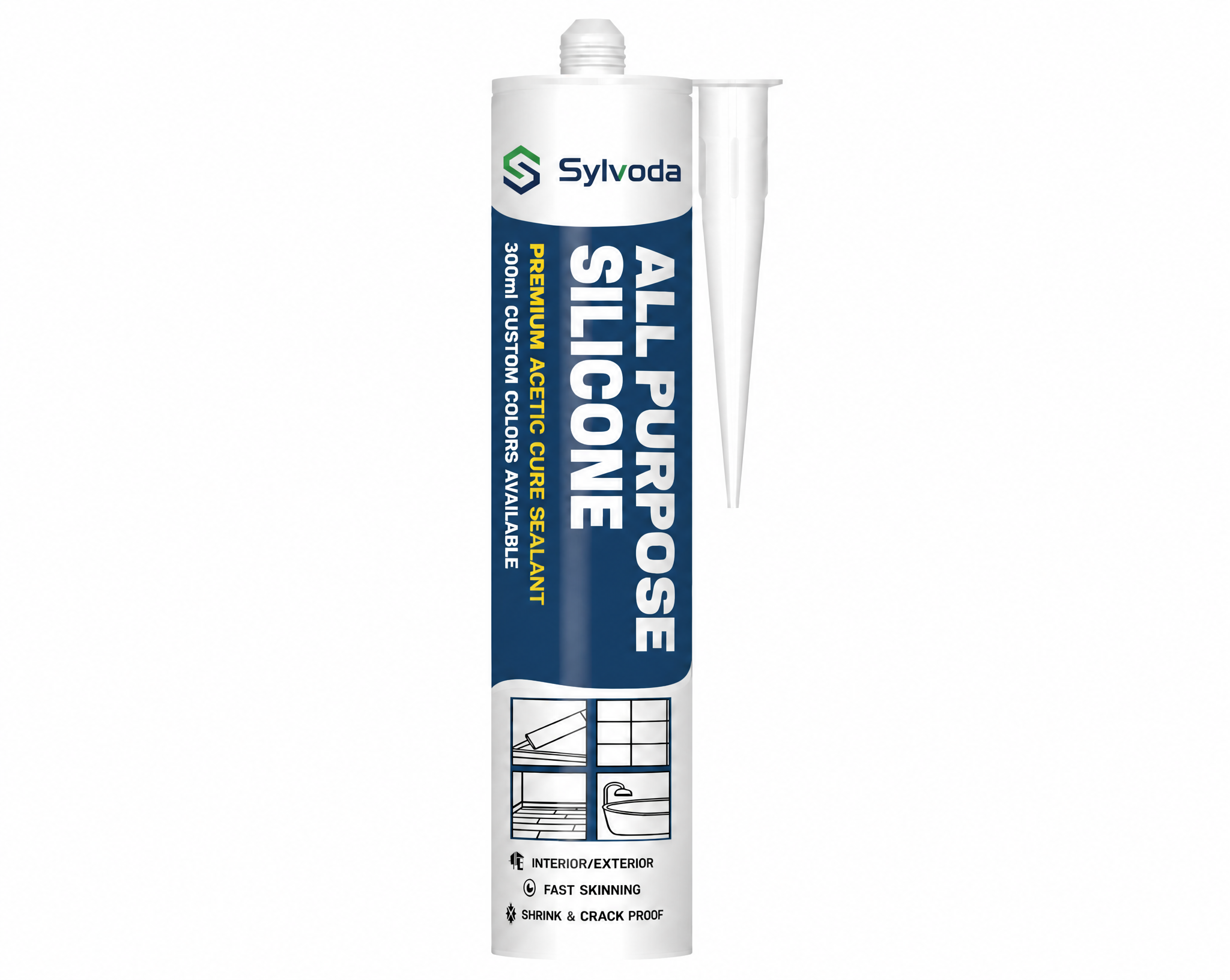 Sylvoda all purpose acetic cure silicone sealant in blue cartridge