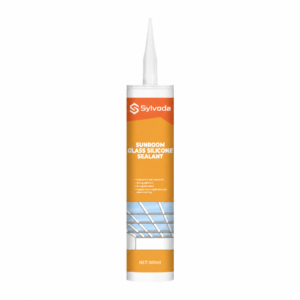Sylvoda sunroom glass silicone sealant in orange cartridge with glass roof graphic