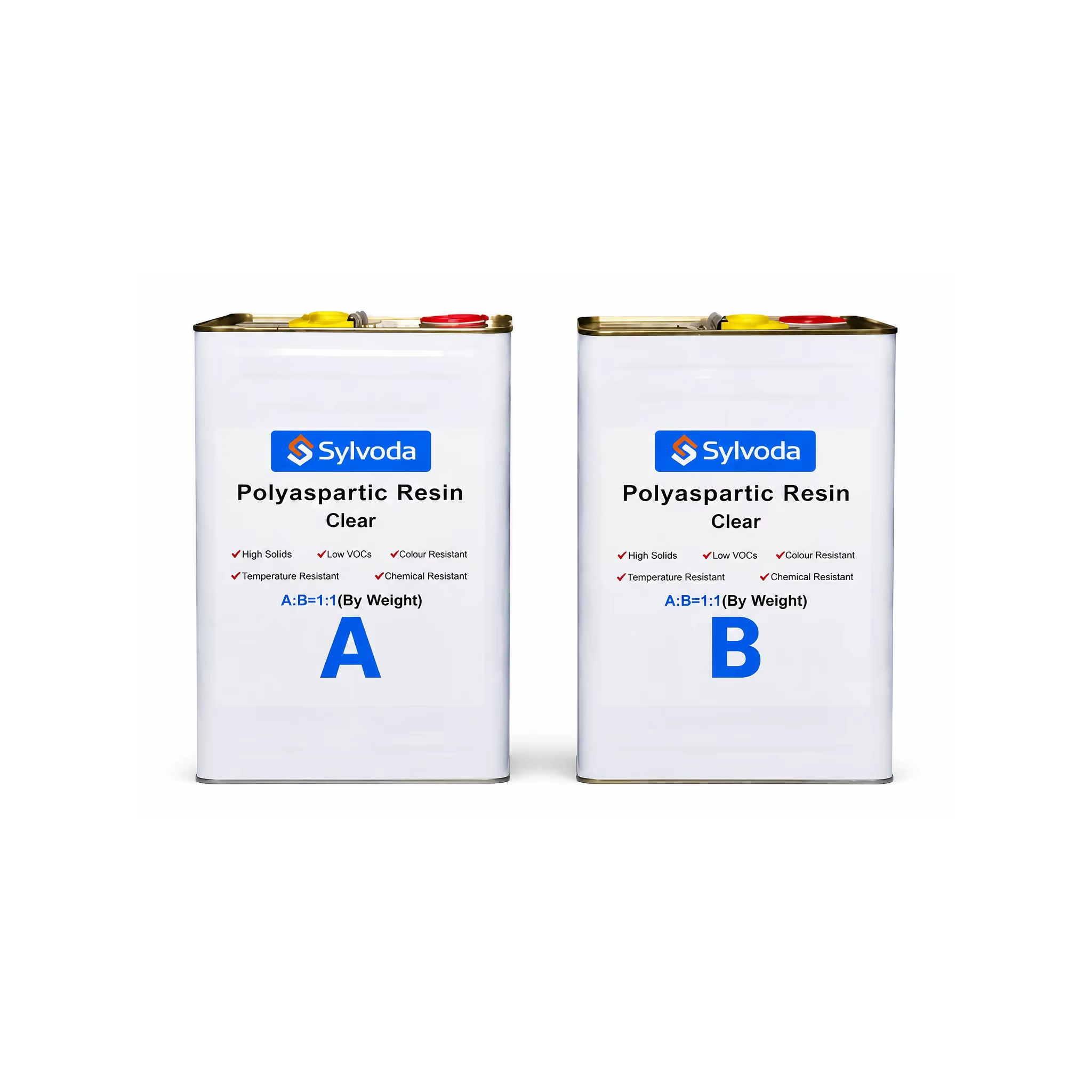 Sylvoda clear polyaspartic resin two-component coating with Components A and B