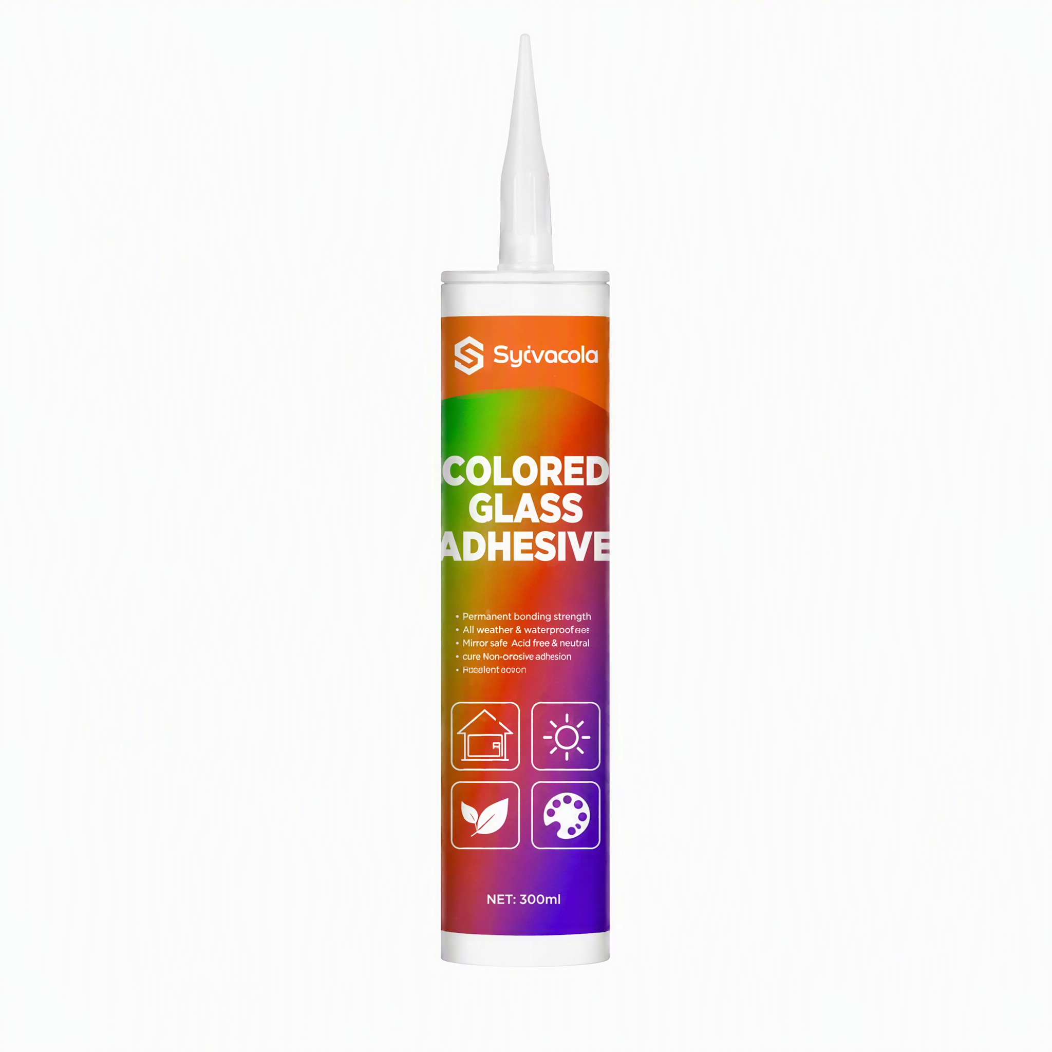 Sylvoda colored silicone sealant for glass in cartridge with multi-color gradient label