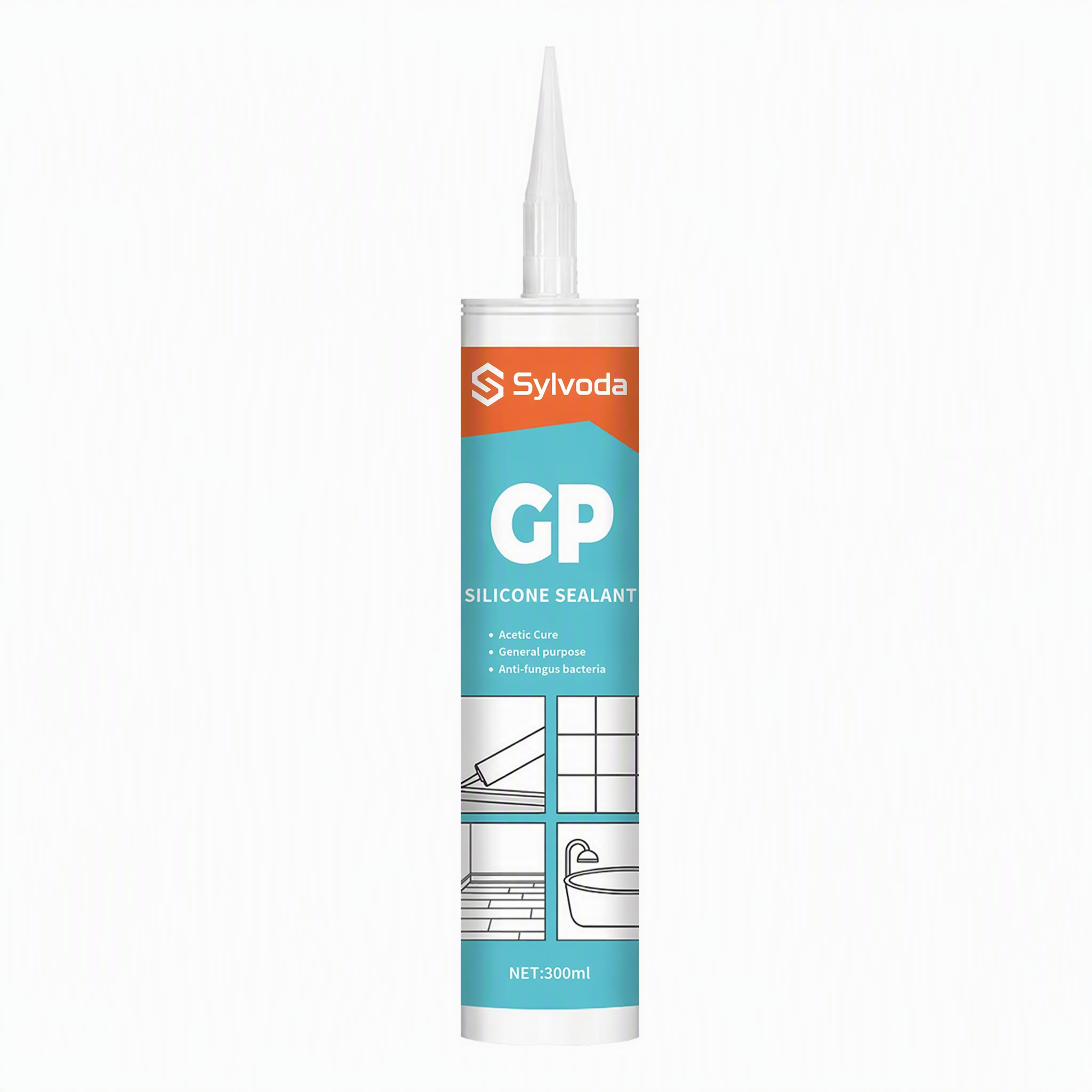 SYLVODA GP-A General Purpose Acetic Cure Silicone Sealant cartridge with blue and orange label on white background