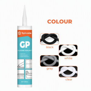 Sylvoda GP silicone sealant available in four colors: black, white, grey, and clear.