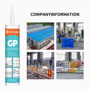 Company information for Sylvoda showing factory exterior, production machinery, assembly line, and warehouse with stocked products.
